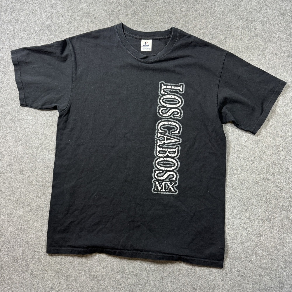 Yazbek Mens Los Cabos MX Graphic T-Shirt L Black Cotton Souvenir Tee